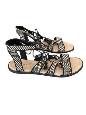 New! Women's OLD NAVY Woven Lace-Up Gladiator Flat Sandals BLACK Size 10
